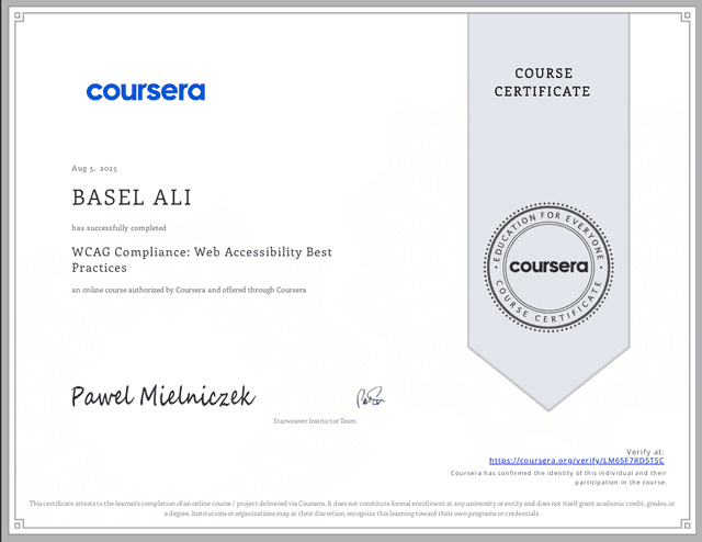 Basel Ali Certificates